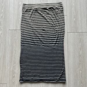 ATM Anthony Thomas Melillo Skirt Medium Black Combo Dip Dye Slit Hem Striped